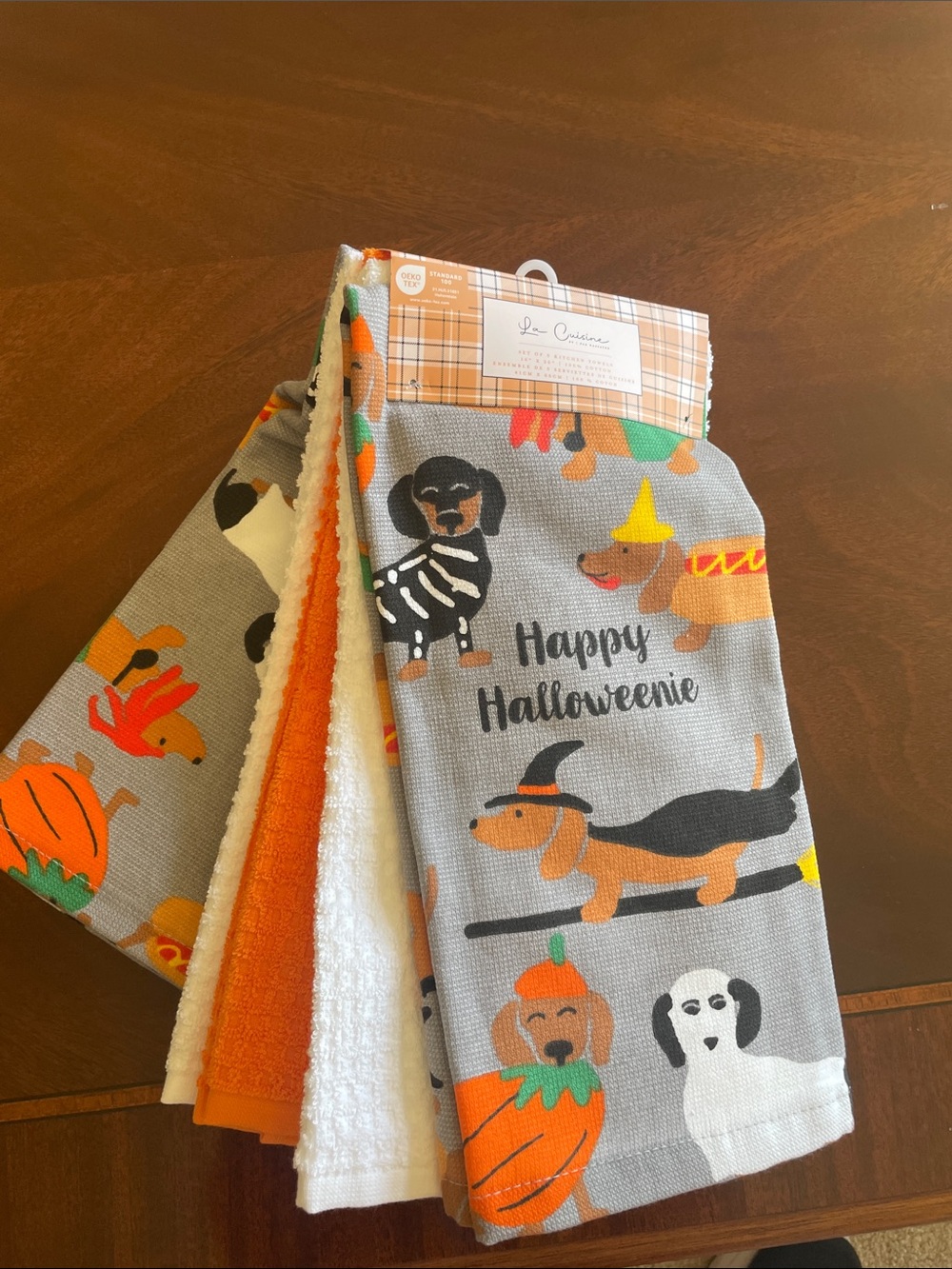 Kassatex Dachshund Halloween kitchen towels 2 prints 3 solid colors
